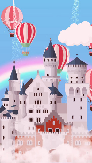 动态云端城堡热气球飘动背景视频30秒视频