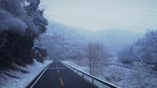 4K雪花洒落道路冬天景色视频