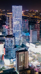 航拍南京地标新街口金融中心夜景延时摄影南京夜景视频
