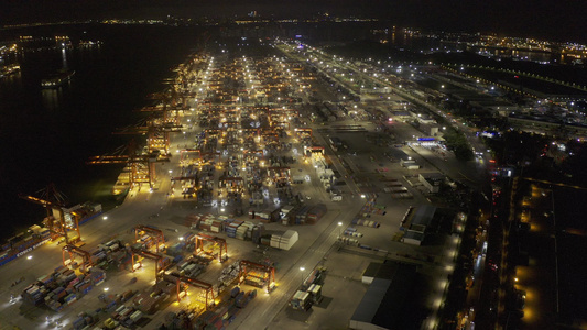 青岛港口码头夜景视频