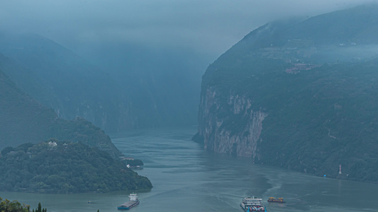 8K震撼长江起点瞿塘峡峡谷航运延时视频