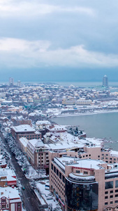 实拍青岛雪景延时摄影过渡镜头视频