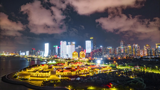 城市夜景航拍车流灯光视频