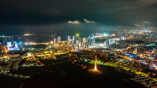 城市夜景航拍车流灯光视频