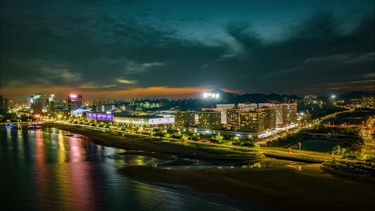 城市夜景航拍车流灯光视频