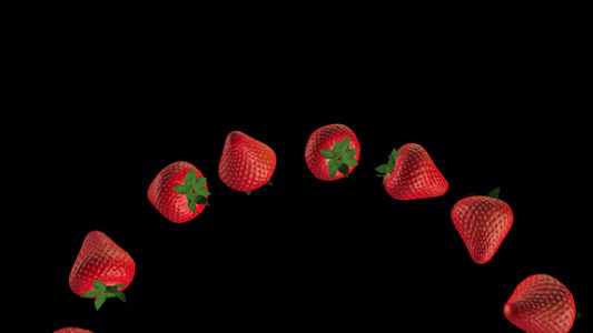 草莓彩虹。垂直旋转木马。他们起起落落。 3D动画的运动。选择性焦点。模糊的背景。它。阿尔法通道。没有背景。视频