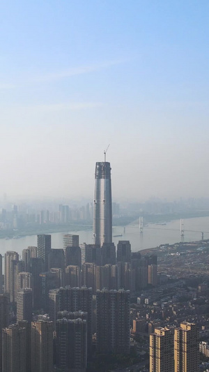 航拍城市风光长江江景城市天际线最高商务金融中心写字楼地标建筑城市建设素材最高楼56秒视频