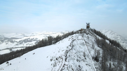 4K航拍新疆喀纳斯雪景风光视频