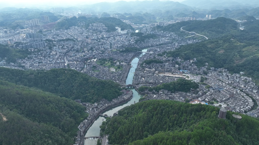 5A级景区凤凰古城高空500米航拍视频