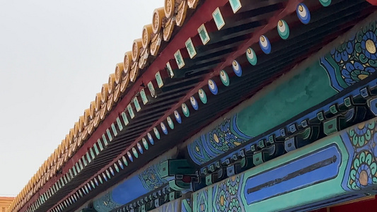 琉璃瓦古建筑皇宫宫殿飞檐隼牟结构瓦片彩绘视频