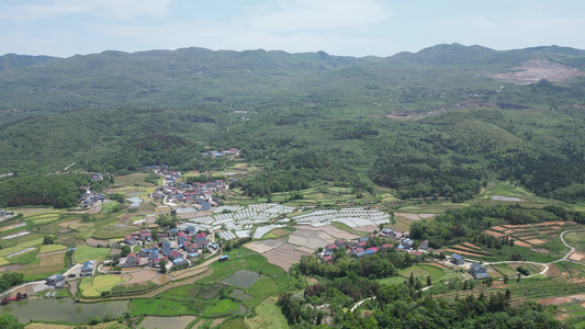 农业种植农田山川丘陵风景航拍视频