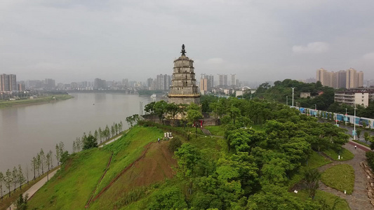 航拍湖南衡阳来雁塔古塔视频