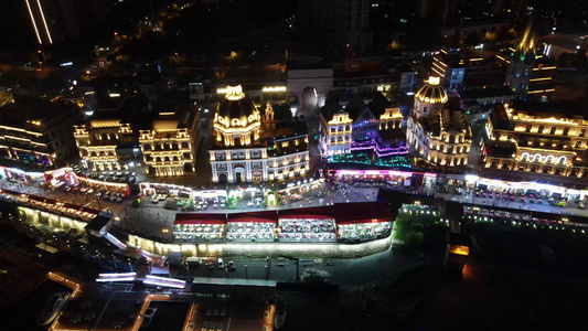 航拍湖南长沙鱼人码头夜景灯光视频