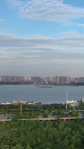 航拍武汉地标国际博览中心和杨泗港长江大桥视频