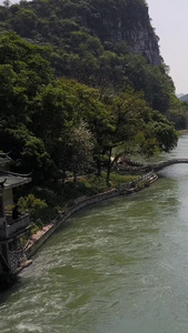 高清航拍桂林塔山风景区穿山公园江水山景田园风光视频