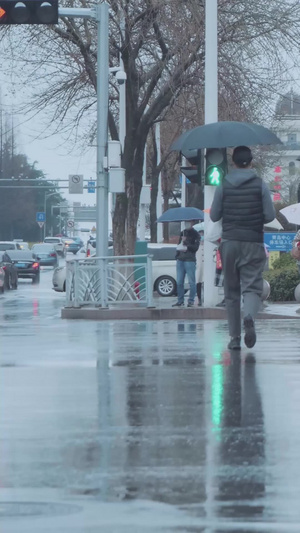 实拍雨天的人群过马路脚步43秒视频