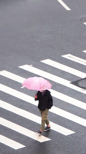 下雨天撑伞过斑马线的行人合集71秒视频