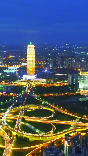 郑州金水立交桥和会展中心航拍夜景53秒视频