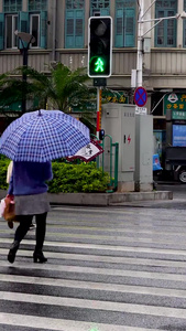 下雨天撑伞过马路的行人合集视频