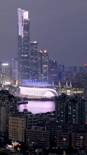 夜景航拍广州珠江新城超高清36秒视频