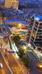 上海城市高架车流夜景航拍视频