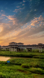 湿地夕阳日落延时视频