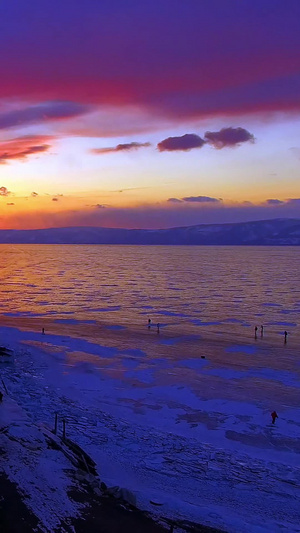 贝加尔湖上的日出航拍19秒视频