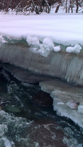 冰雪消融潺潺水流视频