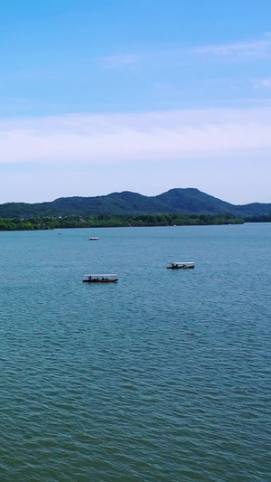 航拍西湖游船92秒视频
