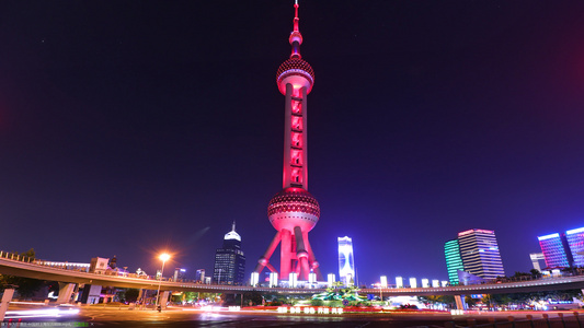4K上海东方明珠夜景延时视频
