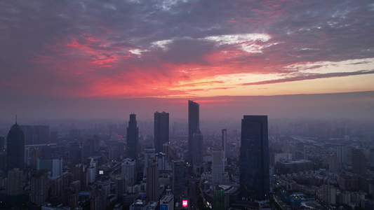 无锡城市航拍城市延时无锡市中心日出航拍视频