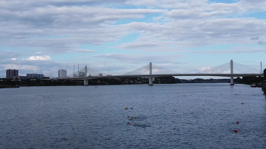 航拍湖南衡阳城市湘江风光视频