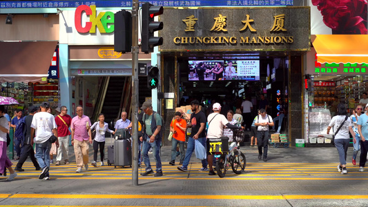 【民生】香港重庆大厦路口行人街景视频