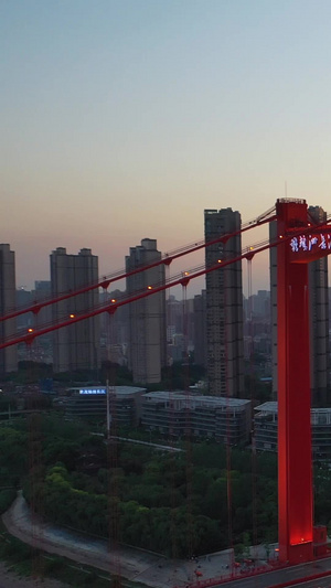 航拍风光城市天空夕阳落日余晖下的长江江景鹦鹉洲长江大桥素材灯光素材39秒视频