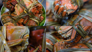 微距镜头餐饮美食蒸熟的螃蟹4k素材45秒视频