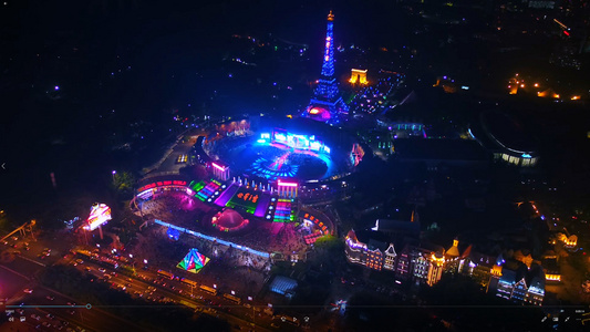 航拍万圣节世界之窗5A景区夜晚狂欢活动视频