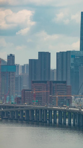 深圳沿江高速城市基建轨道交通车流跨海大桥视频