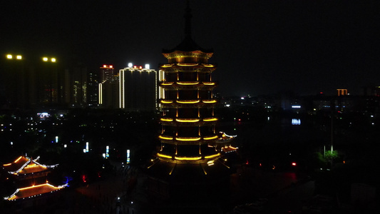 湖南怀化鹤鸣洲听溪阁夜景灯光航拍视频视频