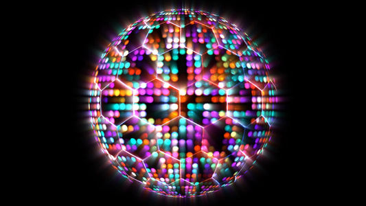 球球目视波数字地表背景、动画抽象彩虹点亮光和射线粒子模式波形振动等关于球球可视化的六边长远征技术视频