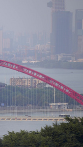 延时素材城市景观和水陆交通长江大桥视频