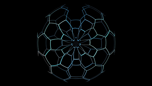 数字六边形铁丝网x滚动旋转x蓝色数字光调视频