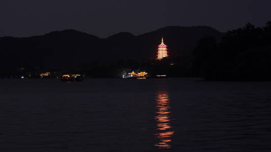 杭州西湖风景区雷峰塔夜景4K视频视频