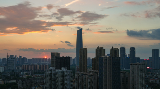 延时摄影城市天际线晚霞落日夕阳天空自然风光4k素材视频