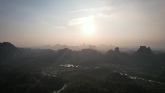 广东韶关丹霞山5A景区日出日落晚霞航拍视频