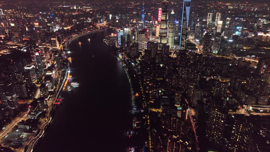 4K航拍上海黄浦江边城市夜景视频