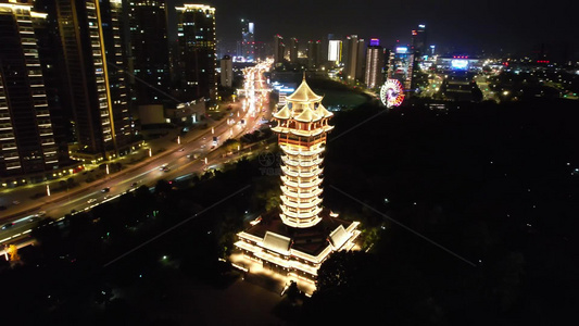 成都塔子山公园九天楼夜景灯光航拍视频