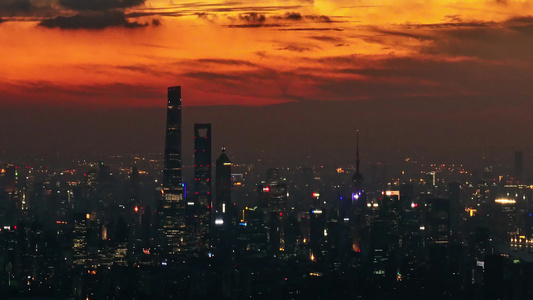 上海陆家嘴日落晚霞夜景航拍视频