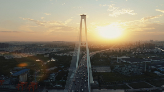 4K航拍上海徐浦大桥日落视频