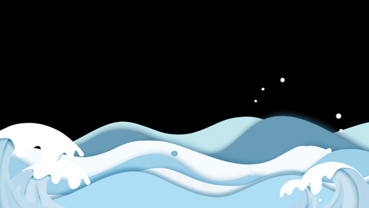 简约卡通蓝色海洋波浪元素视频