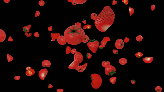 西红柿 草莓水果旋转飞入动画视频